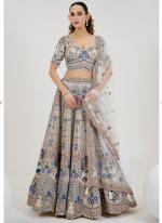 Organza Blue Bridal Wear Embroidery Work Ready To Wear Lehenga Choli